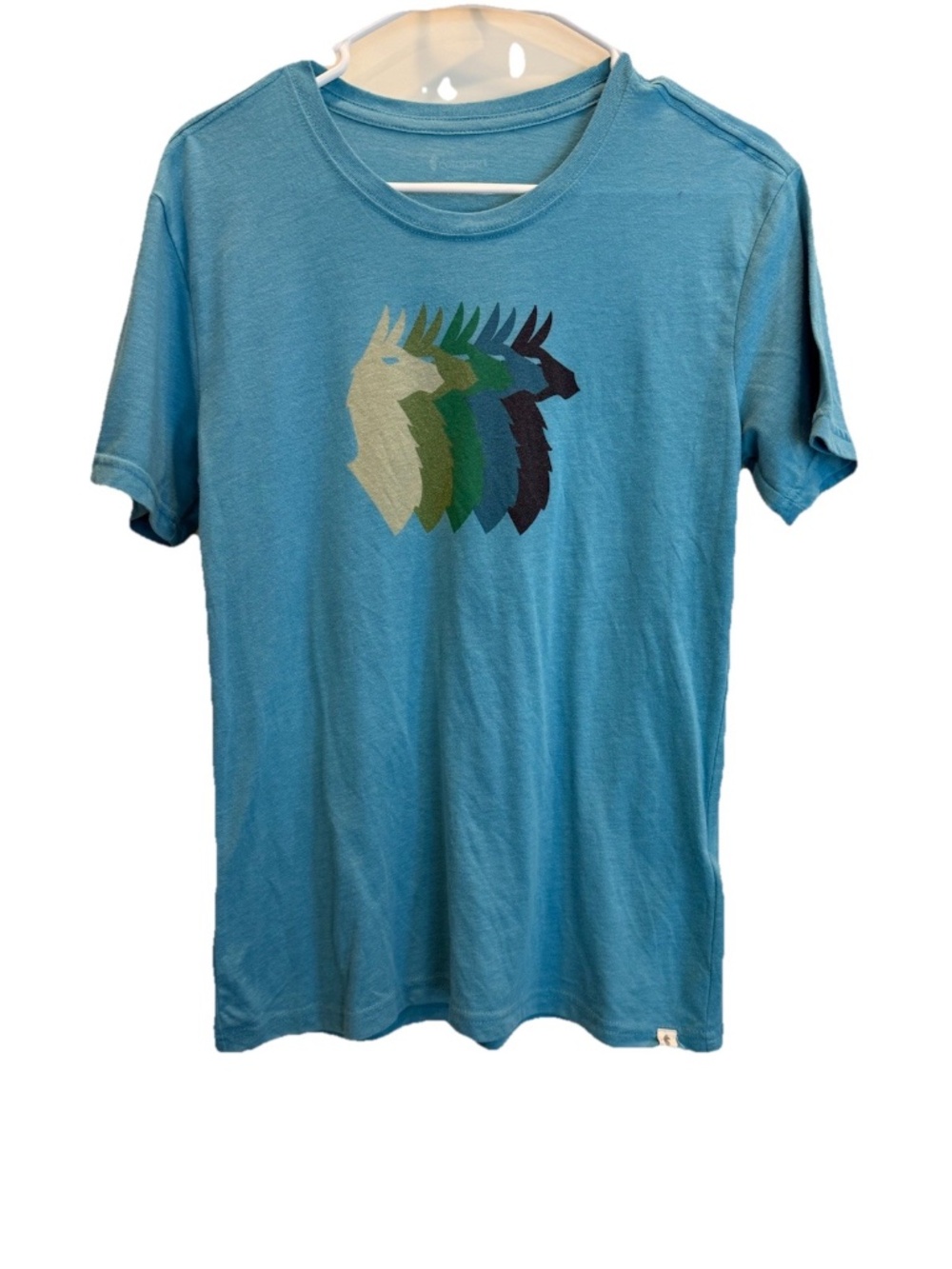 Cotopaxi Graphic T-Shirt Llama Sequence Women’s Small Blue Crew Short Sleeve